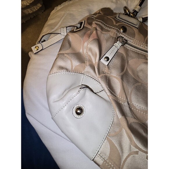 COACH Peyton Signature Satchel #14528 Khaki Jacquard Leather Trim Large Carryall - Picture 9 of 16